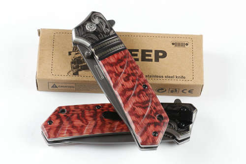 2018 Jeep DA135 Titanium Tactical Folding Knife 440C Wood Handle - 3 AVAILABLE!!