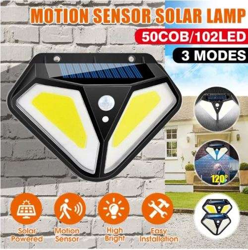 LED Solar Wall Light PIR Motion Sensor Lamp 3 Modes Outdoor IP65 Waterproof 50 COB - 5 Available!!