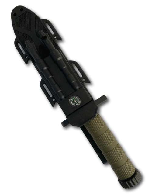 Survival Knife With Flint, Sharpener And Compass - Grey