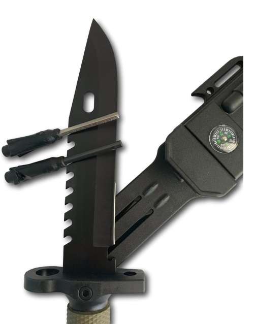 Survival Knife With Flint, Sharpener And Compass - Grey