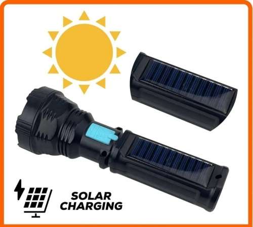 LED Flashlight with Solar Panel & USB - 20 Available