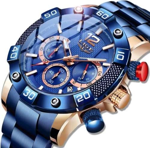 LIGE Men Stainless Steel Chronograph Sport Watch