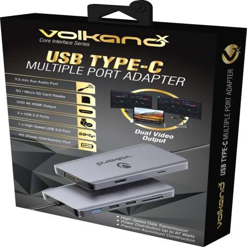 VolkanoX Core Interface Series USB Type-C to HDMI + VGA + 3xUSB + Card Reader + Audio + PD