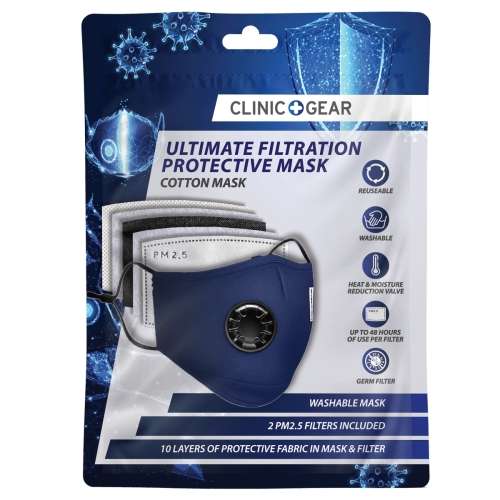 Clinic Gear Washable Protective Mask with Filter - Navy