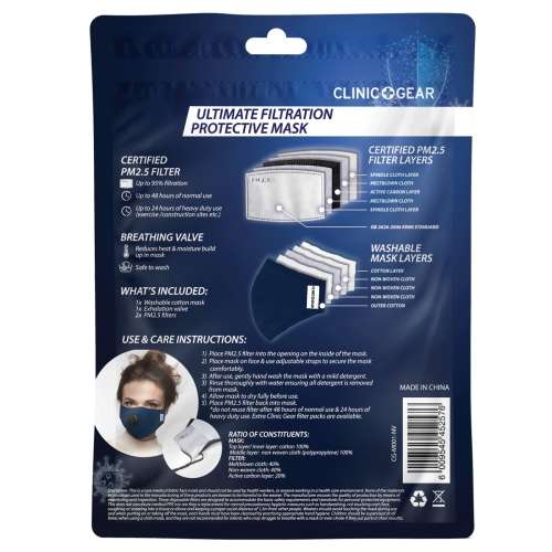 Clinic Gear Washable Protective Mask with Filter - Navy