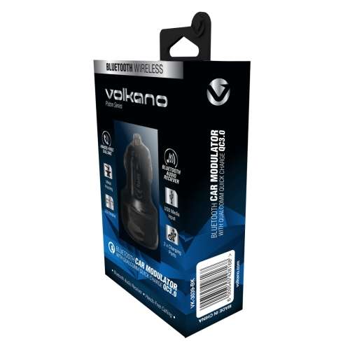 Volkano Piston Series Bluetooth Hands-Free Car Kit Modulator and QC3 Charger