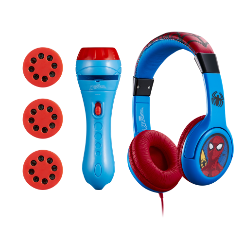 Marvel Spider-man Bundle : Kids Aux Stereo Volume Reduced Headphones + Torch Image Projector