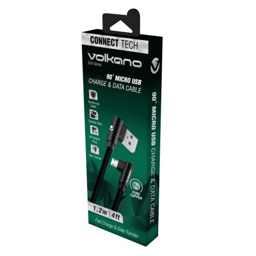 Volkano Slim Series 90° Micro USB Flat Cable - 1.2m