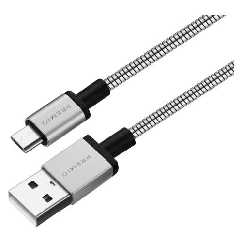 Premio Metal Series Micro USB Charge and Data Cable - Silver