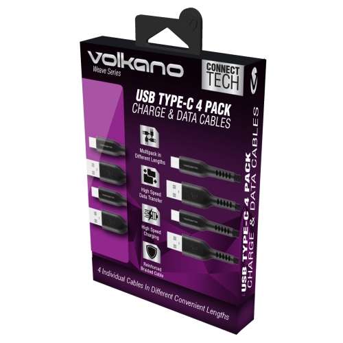 Volkano Weave Series Type-C 4-Cable Pack - Black