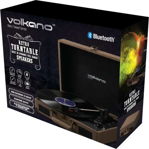 Volkano Retro Series Portable Vinyl Player and Bluetooth Speaker - Tweed