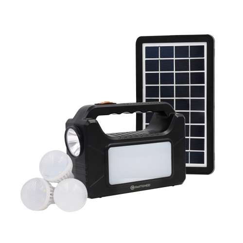 Switched Power Station, Rechargeable, USB Phone Charging with Solar Panel  - Black
