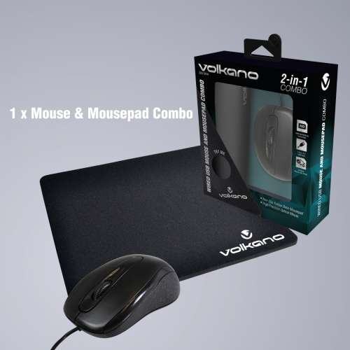Volkano Slick series wired USB mouse with mousepad combo