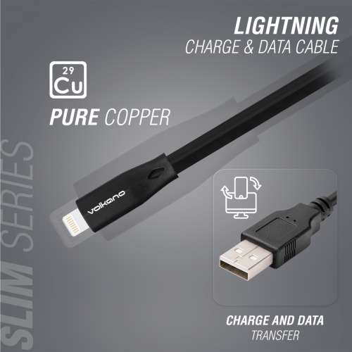 Volkano Slim Series Lightning Cable- Black