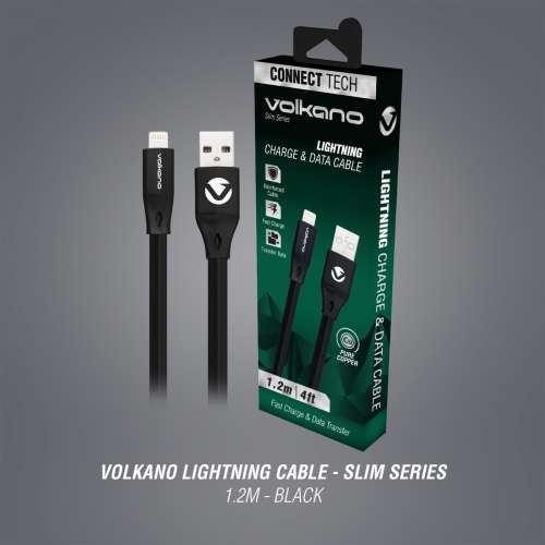 Volkano Slim Series Lightning Cable- Black