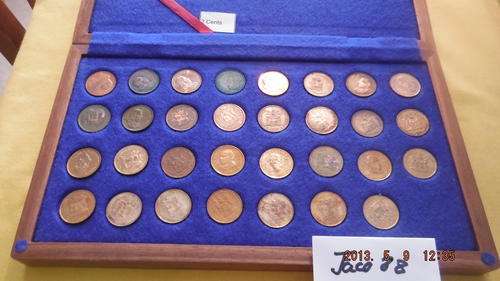 BEAUTIFUL PROOF 2 CENT COINS ALL DIFFERENT DATES IN WOODEN DISPLAY BOX