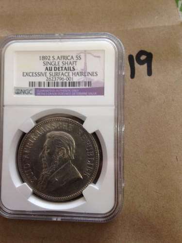 1892 SA ZAR 5 SHILLINGS S/S AU DETAILS
