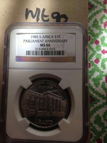 1985 SA SILVER R1 PARLIAMENT ANNIVERSARY MS 66 NGC