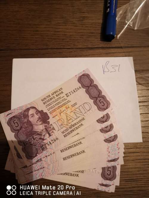 35 X UNC R5 BANK NOTS - GERHARD DE KOCK IN SEQUENCE - B7 754266 TO B7 754299