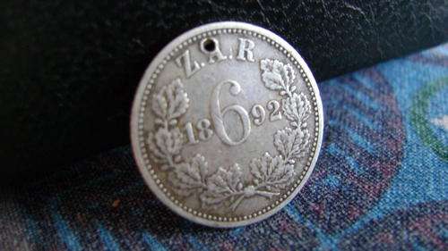 1892 holed ZAR Six Pence. Beauty