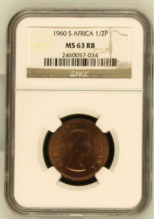 Late Entry :-: 1960 Copper Half-Penny (1/2p) - NGC graded MS63RB