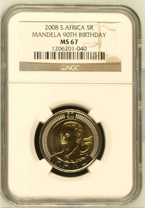Brilliant High Grade 2008 Mandela 90th Birthday R5 - NGC graded - MS67