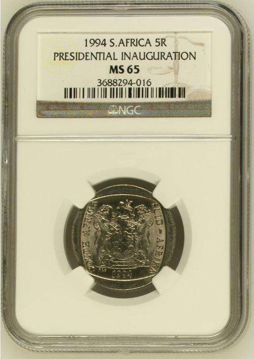 Brilliant High Grade 1994 Mandela Inauguration R5 - NGC graded - MS65