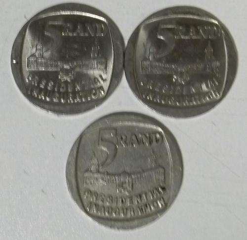Circulated 1994 Inauguration Mandela R5 coins x 3