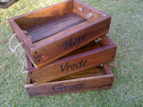 wooden palet crates 400mm x 250mm dark oak @ R60.00 each