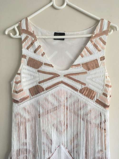 Princess Hanifa's white and rose gold 1920's flapper dress size Medium
