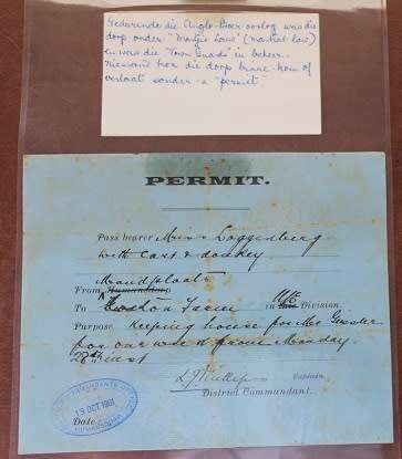 Anglo Boer War x 2 permits dated 19 Oct.1901 and 9 November 1901.