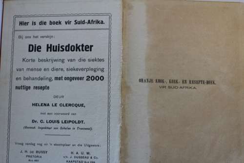 Oranje Kook--Koek-- en Resepteboek vir Suid Afrika deur Mevrouw D.J.H. 1918