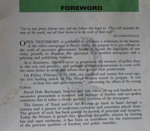 The Natal Witness-Open Testimony-South Africa`s Oldest Newspaper.