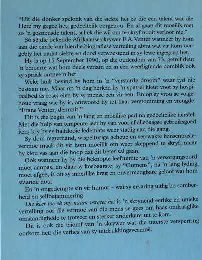 Die keer toe ek my naam vergeet het deur F.A. Venter