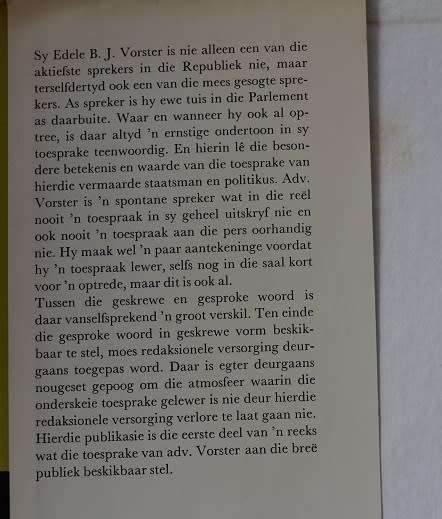 Geredigeerde toesprake van die sewende Eerste Minister van Suid-Afrika adv.B.J.Vorster--Dr.O. Geyser
