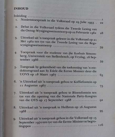 Geredigeerde toesprake van die sewende Eerste Minister van Suid-Afrika adv.B.J.Vorster--Dr.O. Geyser