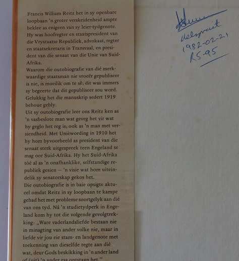 F.w. Reitz Outobiografie en 62 Gedigte