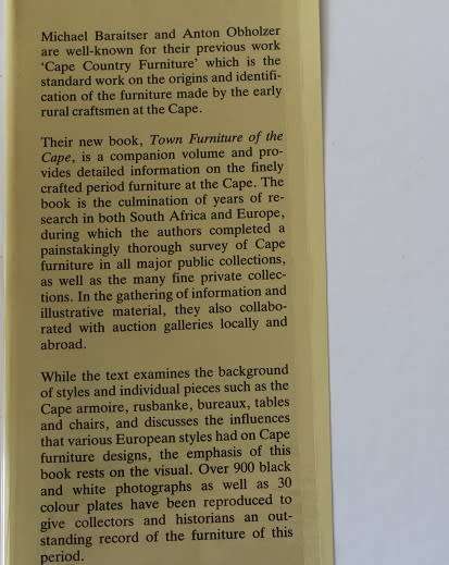 Town furniture of the Cape by Michael Baraitser and Anton Oberholzer