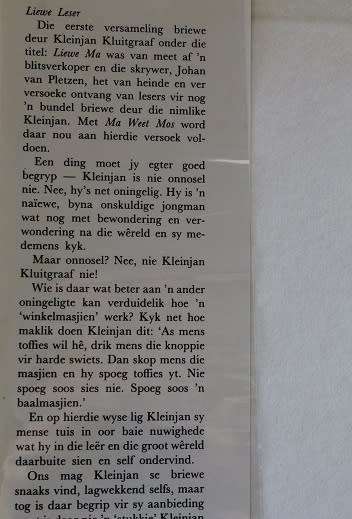 Ma weet mos- nog briewe van Kleinjan deur Johan van Pletzen