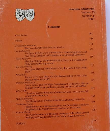 Scientia Militaria. South African Journal of Military Studies vol.30 (2)2000. Anglo-Boer war content