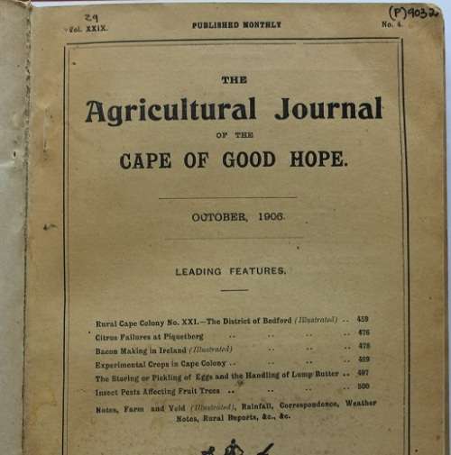Agricultural journal of the Cape of Good Hope- volume 29 no. 2, 4, 5 and 6--August to December 1906
