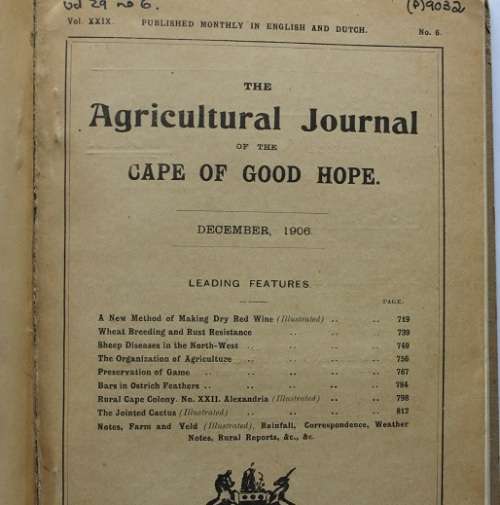 Agricultural journal of the Cape of Good Hope- volume 29 no. 2, 4, 5 and 6--August to December 1906