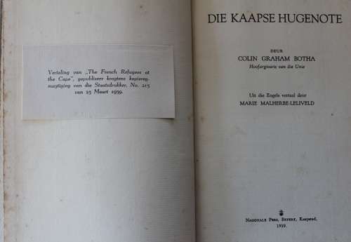 Die Kaapse Hugenote deur Colin Graham Botha