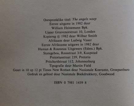 Die Engele ween deur Wilbur Smith.