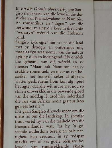 En die Oranje vloei verby deur Sangiro.