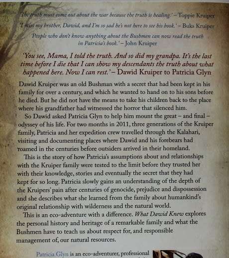 What Dawid knew by Patricia Glyn. A Journey with the Bushman Dawid Kruipers.