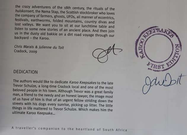 Karoo Keepsakes by Chris Marais & Julienne du Toit. Signed by both authors!