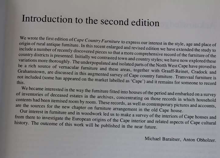 Cape Country Furniture by M. Baraitser & A. Obholzer
