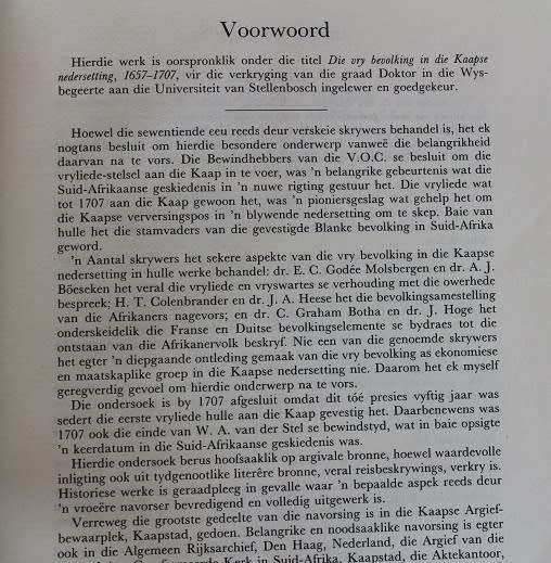 Die Vryliede en Vryswartes in die Kaapse Nedersetting 1657-1707 deur G. C. de Wet