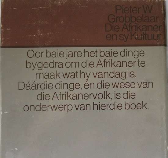 Mens en Land deur P.W. Grobbelaar. Die Afrikaner en sy kultuur deel I